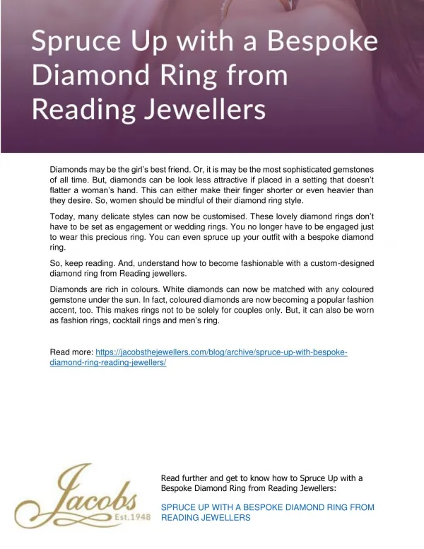 Spruce Up with a Bespoke Diamond Ring from Reading Jewellers