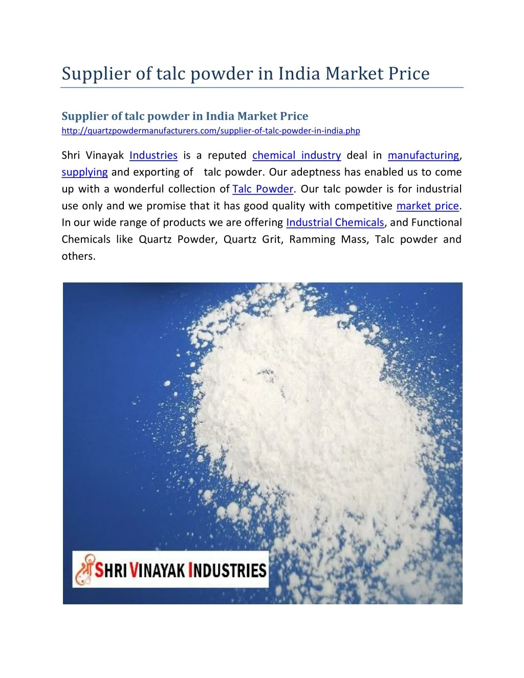 supplier of talc powder in india market price