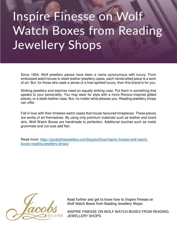 Inspire Finesse on Wolf Watch Boxes from Reading Jewellery Shops