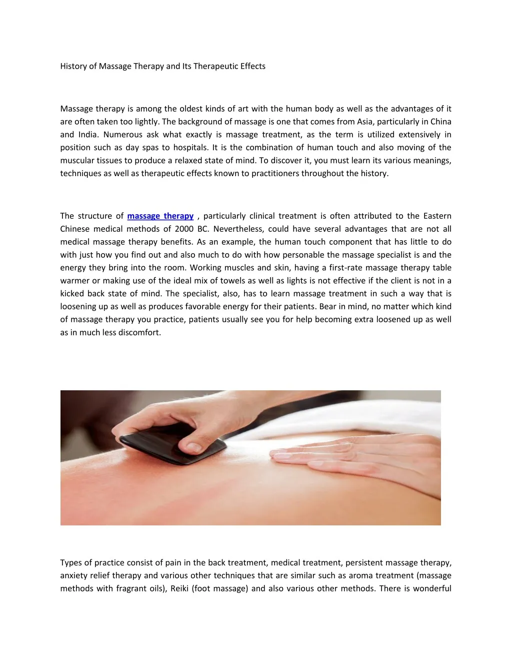 history of massage therapy and its therapeutic