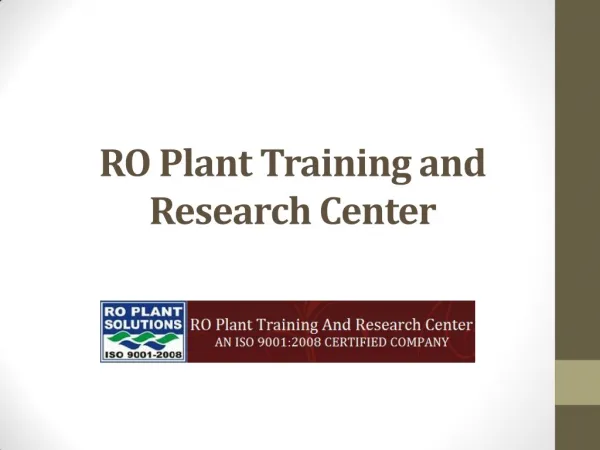 Prominent Training Centre for Water Purification - RO Plant Training and Research Center