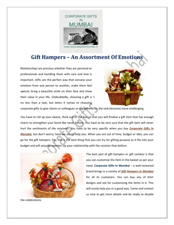 Gift Hampers–An Assortment Of Emotions