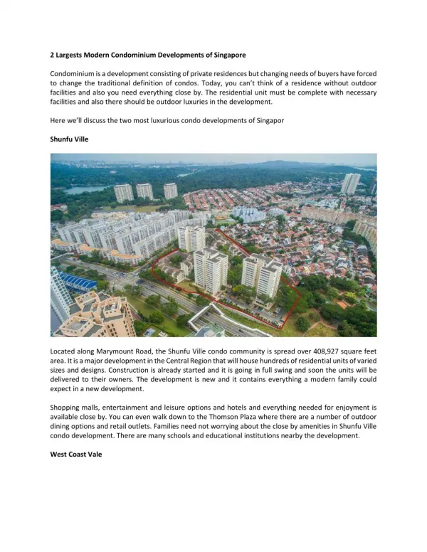 2 Largests Modern Condominium Developments of Singapore