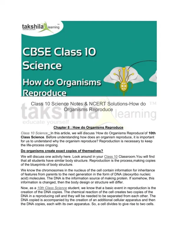 Class 10 Science Notes & NCERT Solutions-How do organisms reproduce