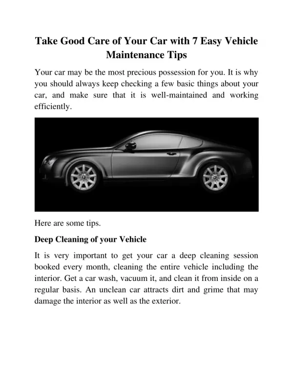 Take Good Care of Your Car with Easy Vehicle Maintenance Tips