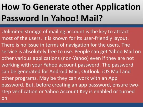 How To Generate other Application Password In Yahoo! Mail?