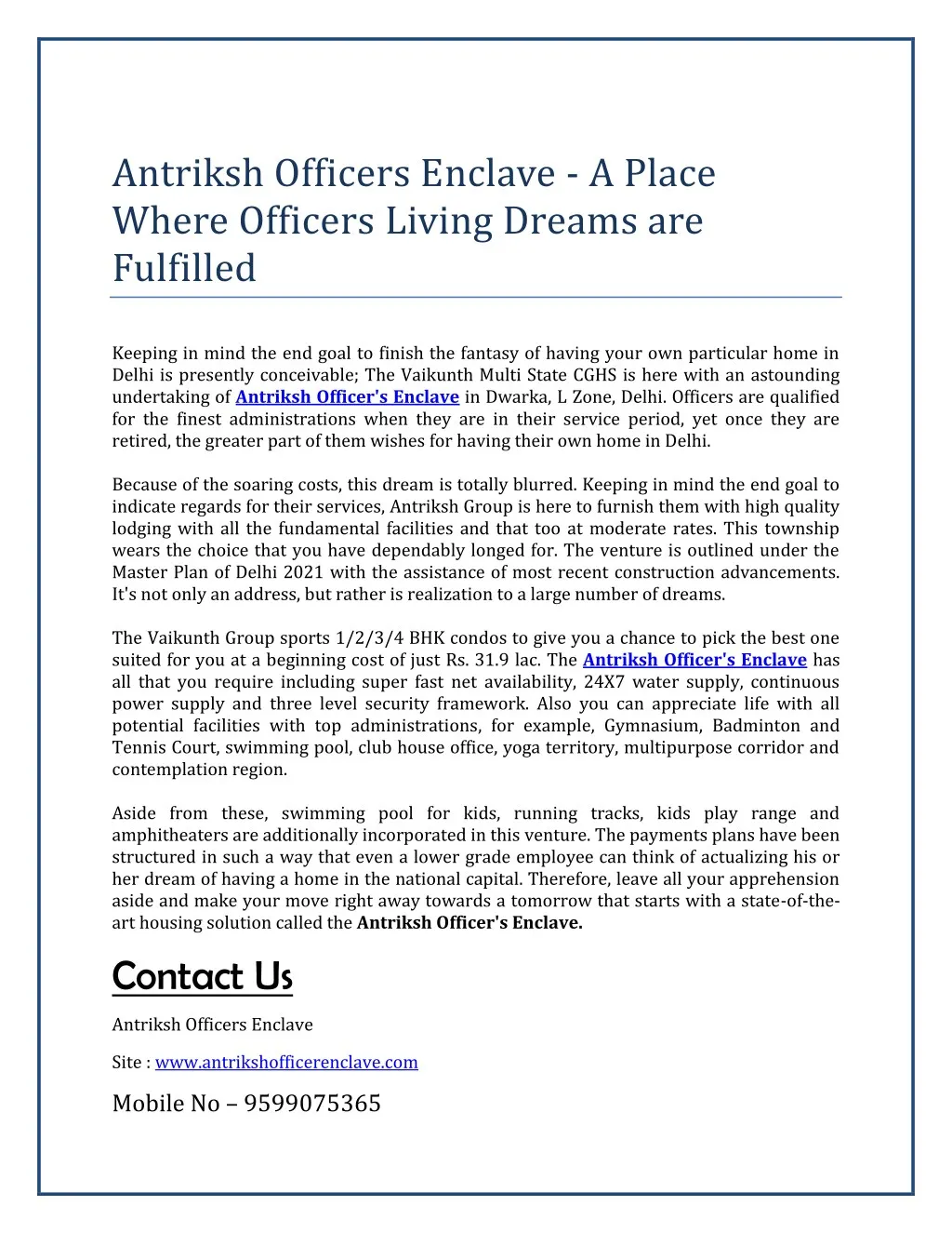 antriksh officers enclave a place where officers