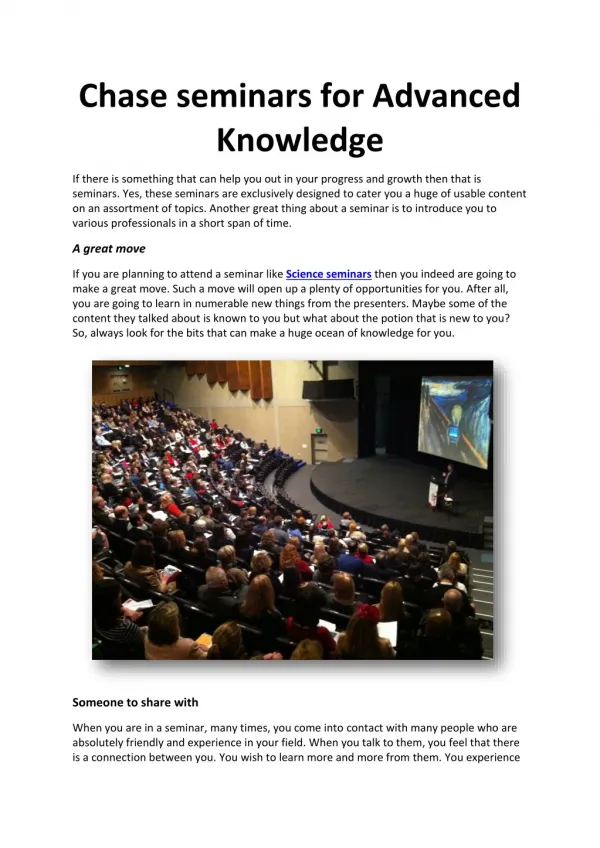 Chase seminars for Advanced Knowledge