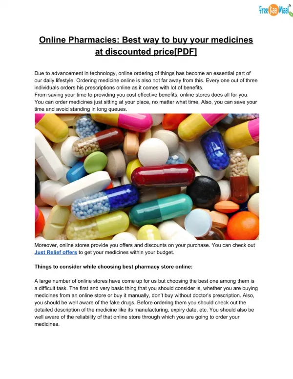 Online Pharmacies: Best way to buy your medicines at discounted price[PDF]