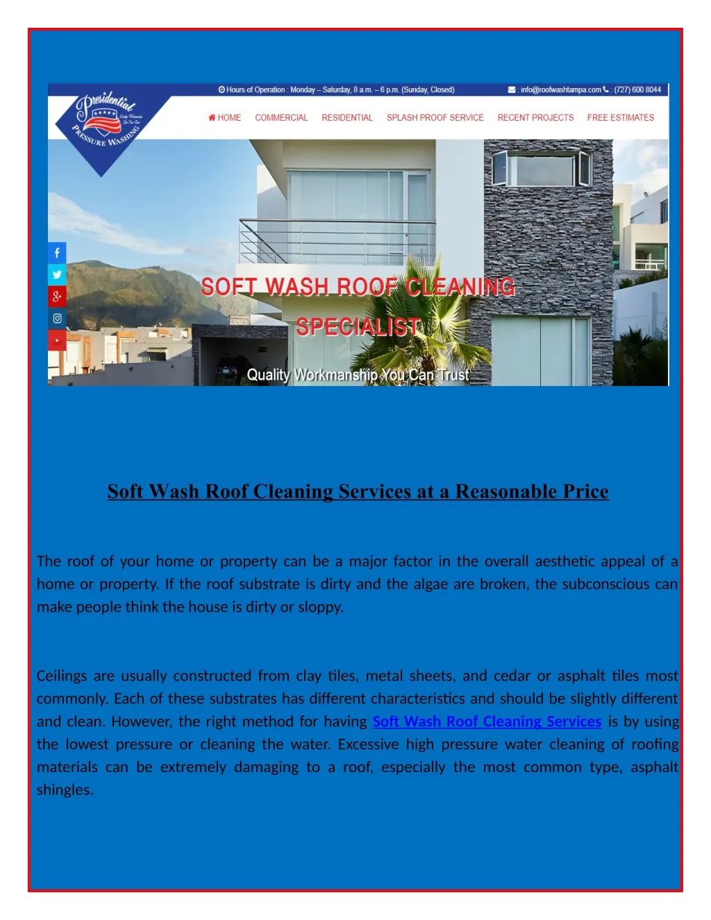 soft wash roof cleaning services at a reasonable