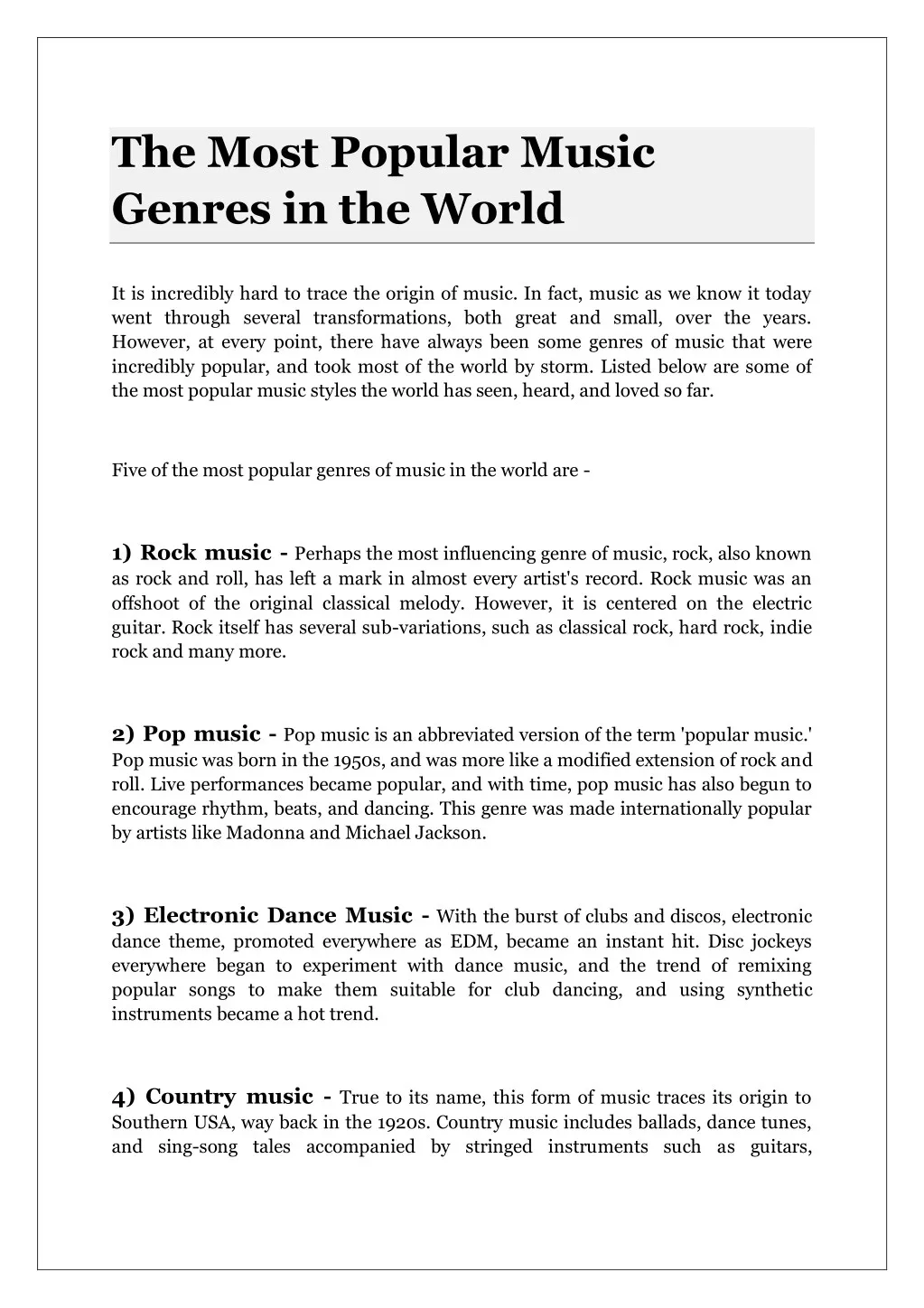 the most popular music genres in the world
