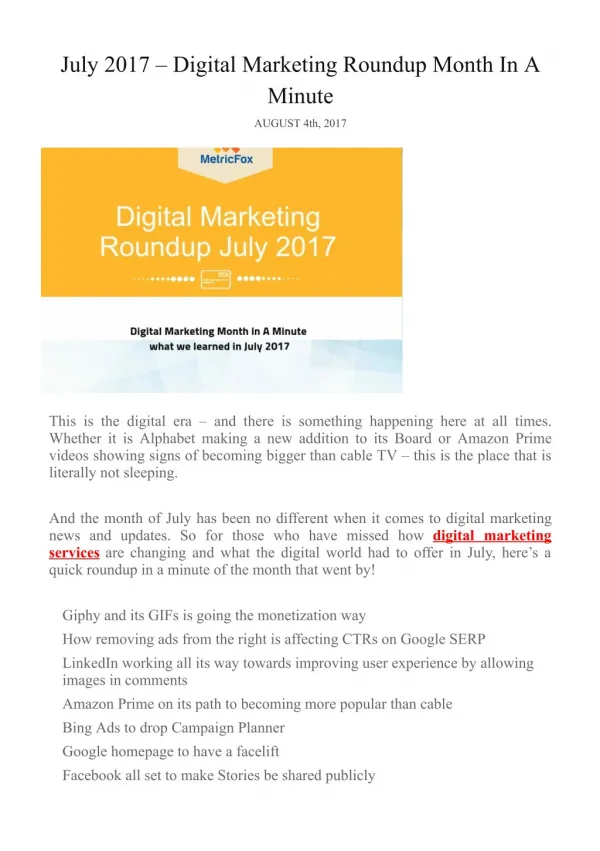 July 2017 – Digital Marketing Roundup Month In A Minute