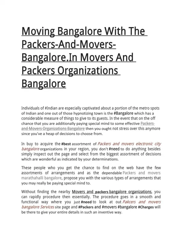 Moving Bangalore With The Packers-And-Movers-Bangalore.In Movers And Packers Organizations Bangalore
