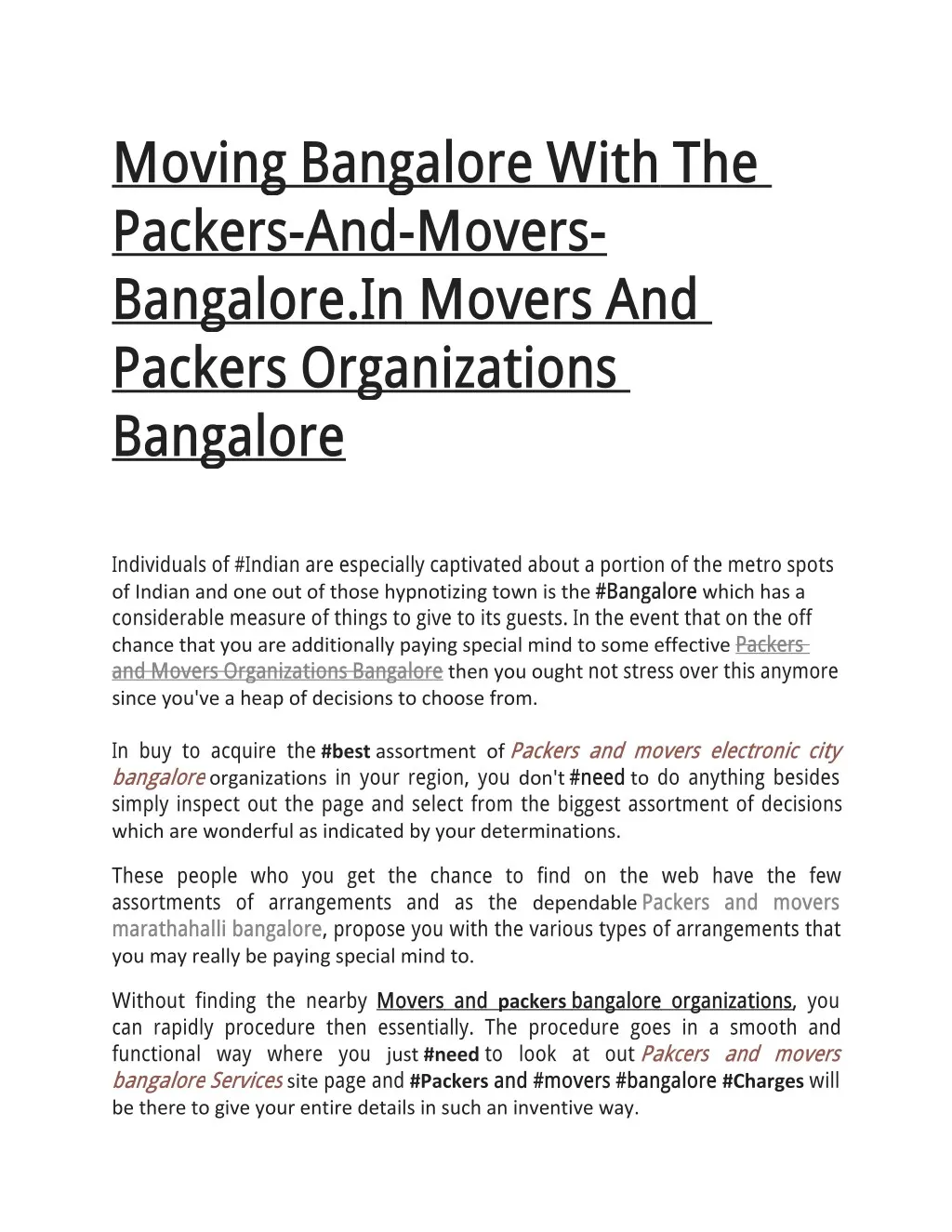 moving bangalore with the packers and movers