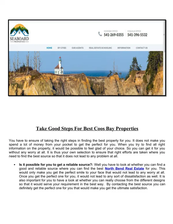 Connect with top real state Properties agents for Sale @ Coos Bay | North Bend | Bandon