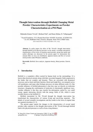 Trivadi Effect - Thought Intervention through Biofield Changing Metal Powder Characteristics Experiments on Powder Chara - slide 1