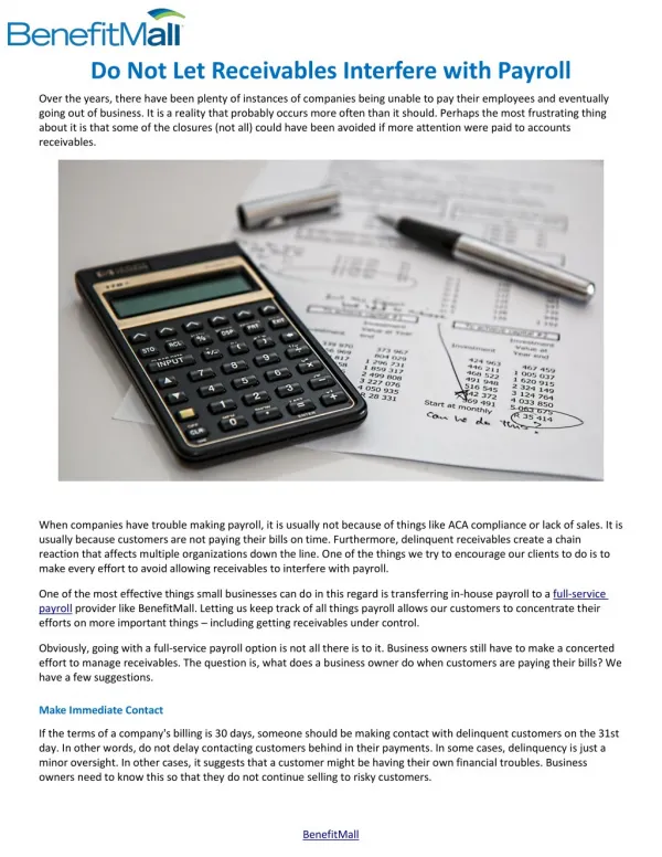 Do Not Let Receivables Interfere with Payroll