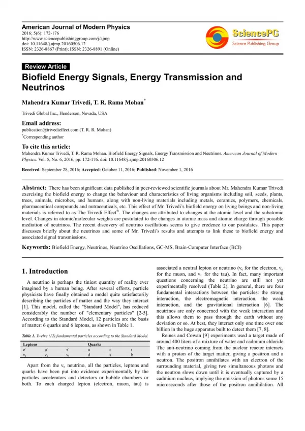 Trivedi Effect - Biofield Energy Signals, Energy Transmission and Neutrinos