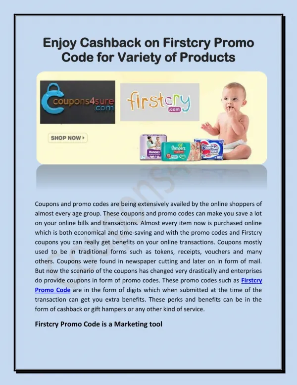 Enjoy Cashback on Firstcry Promo Code for Variety of Products