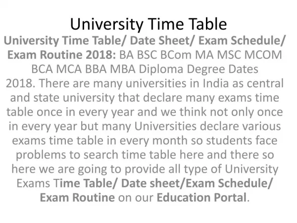University Time Table Date Shee