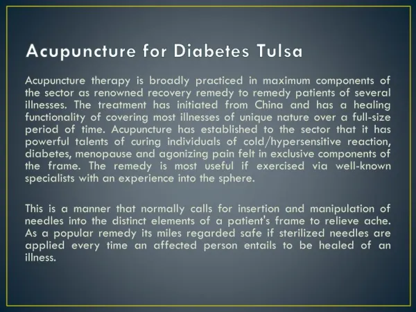 Acupuncture for Diabetes Tulsa