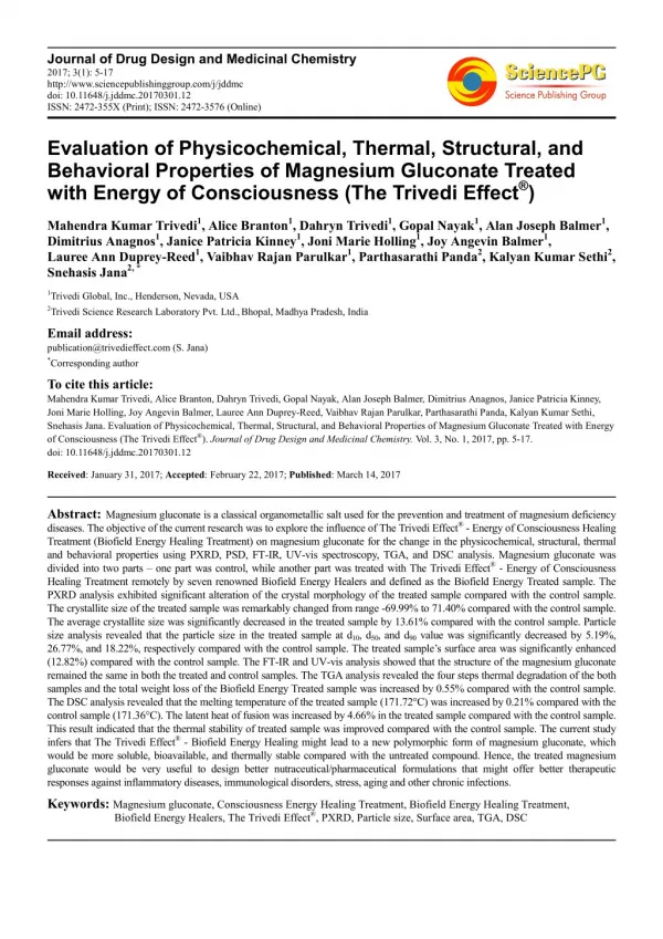 Trivedi Effect - Evaluation of Physicochemical, Thermal, Structural, and Behavioral Properties of Magnesium Gluconate Tr