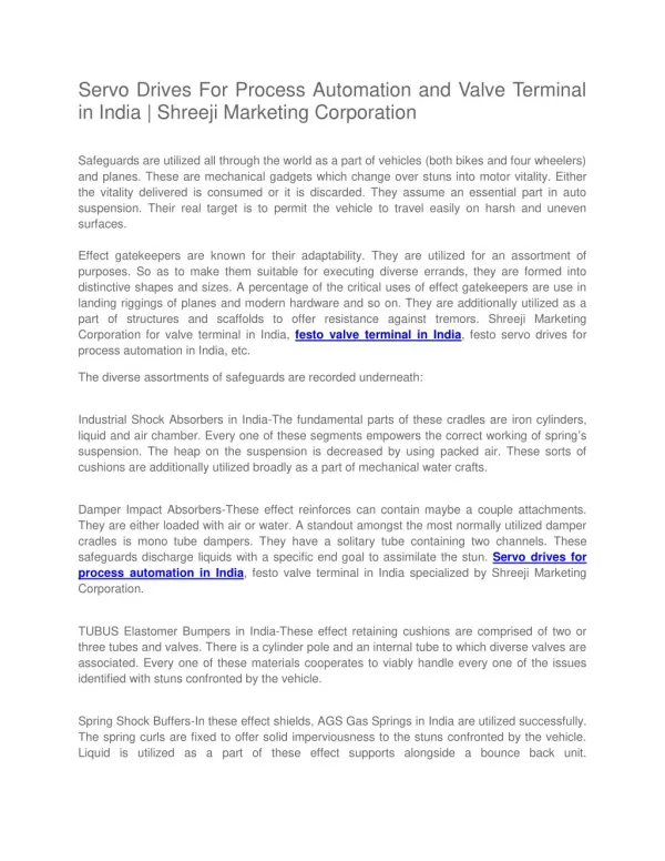 Servo Drives For Process Automation and Valve Terminal in India | Shreeji Marketing Corporation