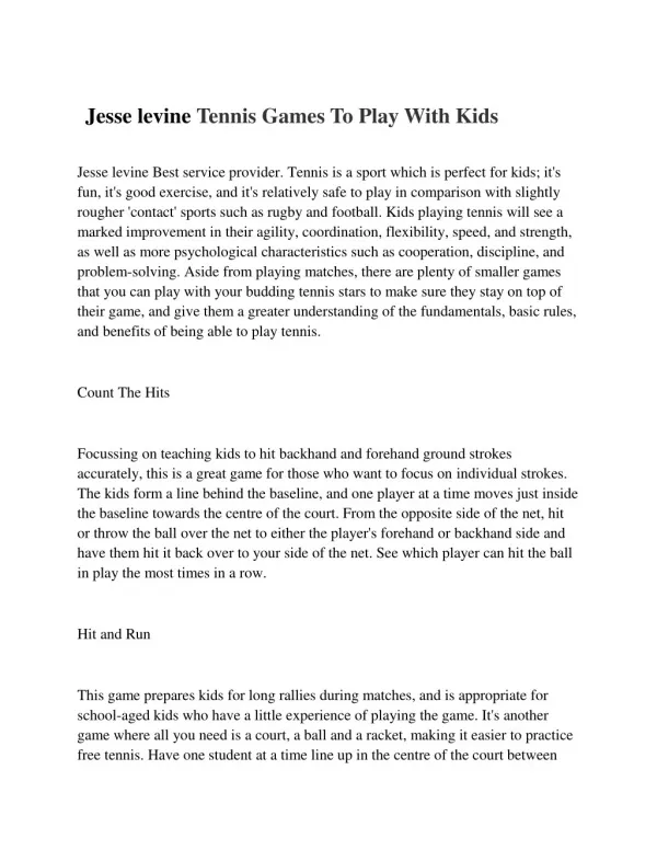 Jesse levine Learning to Play Tennis Online