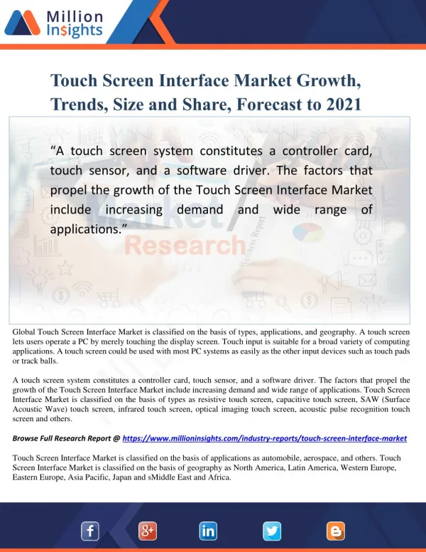 Touch Screen Interface Market Growth, Trends, Size and Share, Forecast to 2021