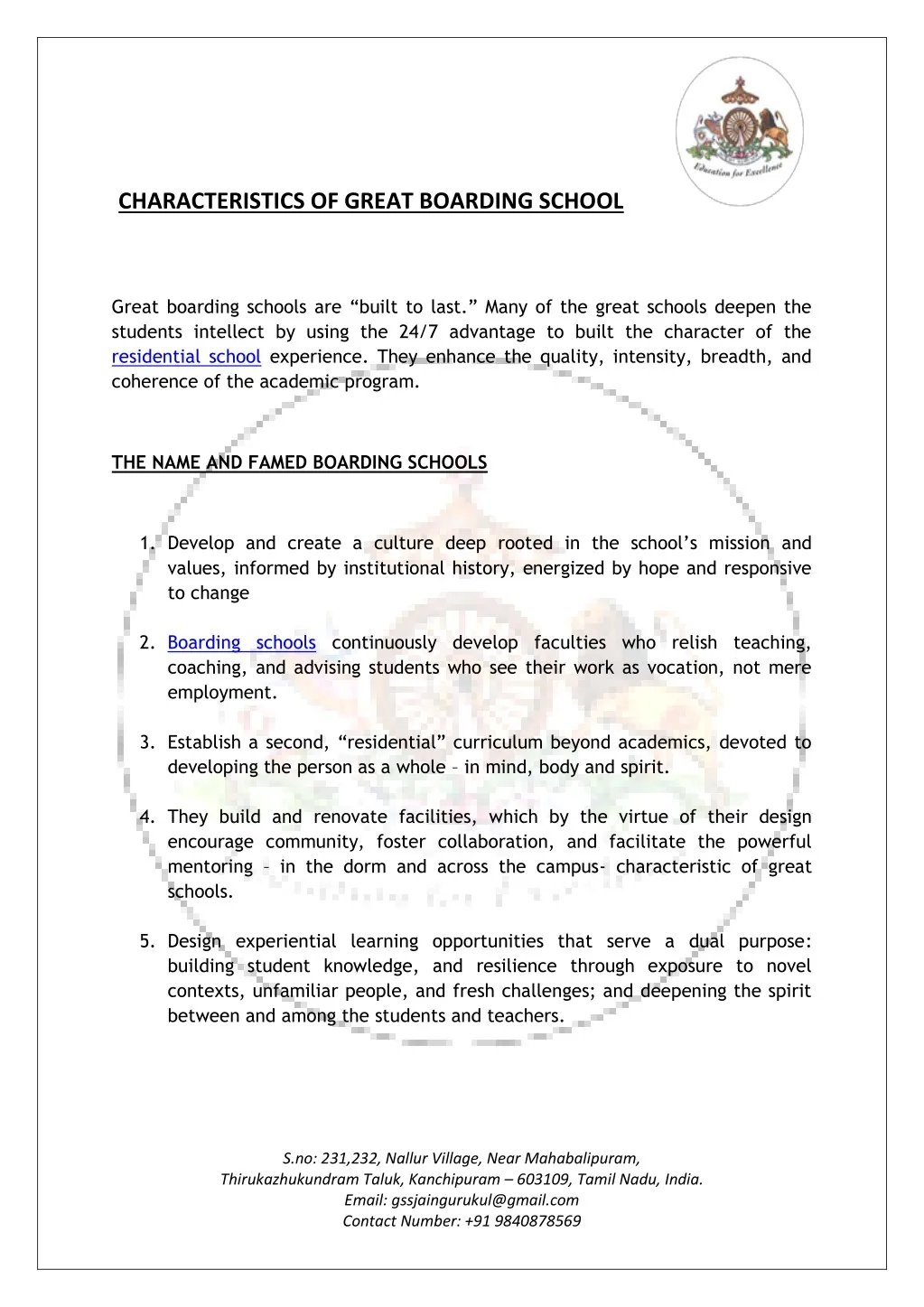 characteristics of great boarding school