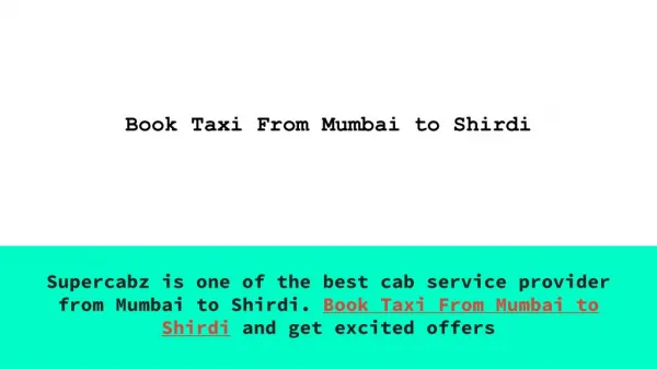 Book Outstation Cab From Mumbai to Shirdi