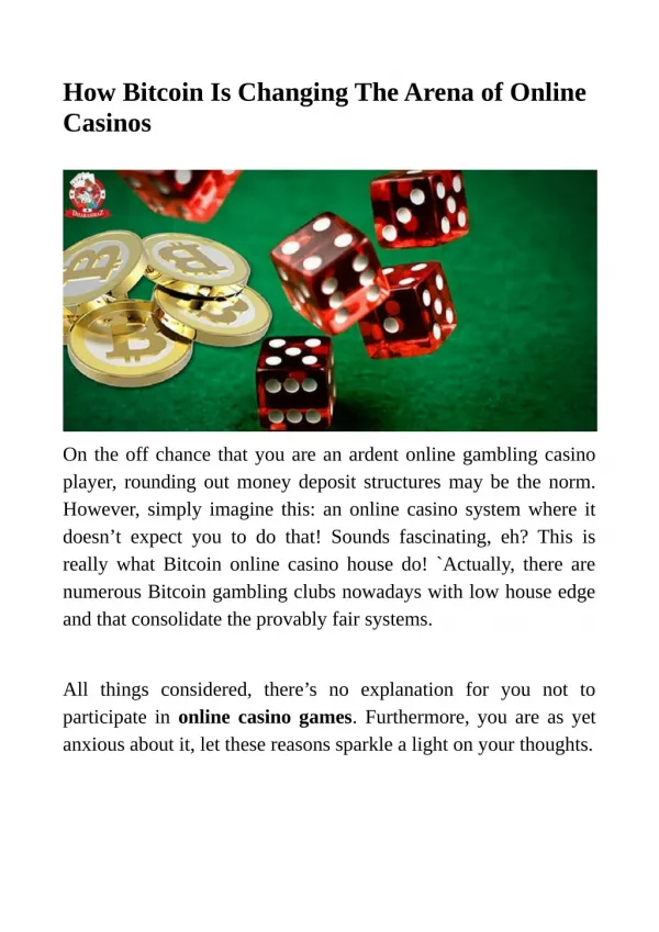 How Bitcoin Is Changing The Arena of Online Casinos