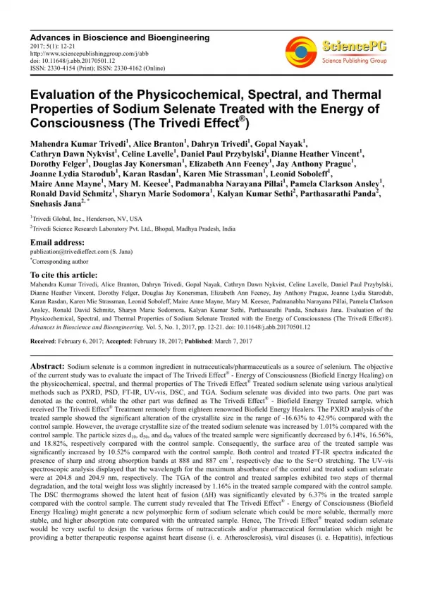 Trivedi Effect - Evaluation of the Physicochemical, Spectral, and Thermal Properties of Sodium Selenate Treated with the
