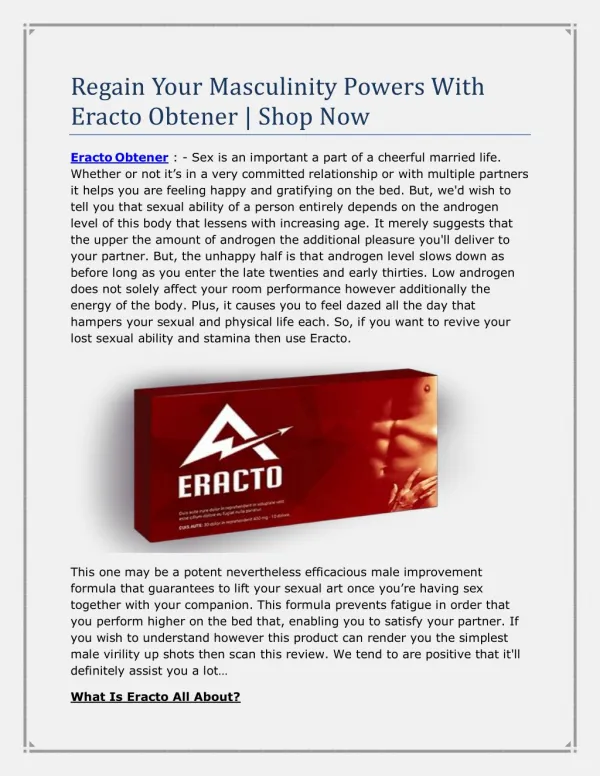 Regain Your Masculinity Powers With Eracto Obtener