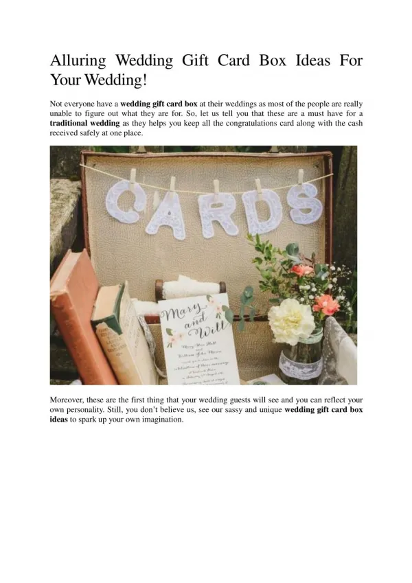 Alluring Wedding Gift Card Box Ideas For Your Wedding!