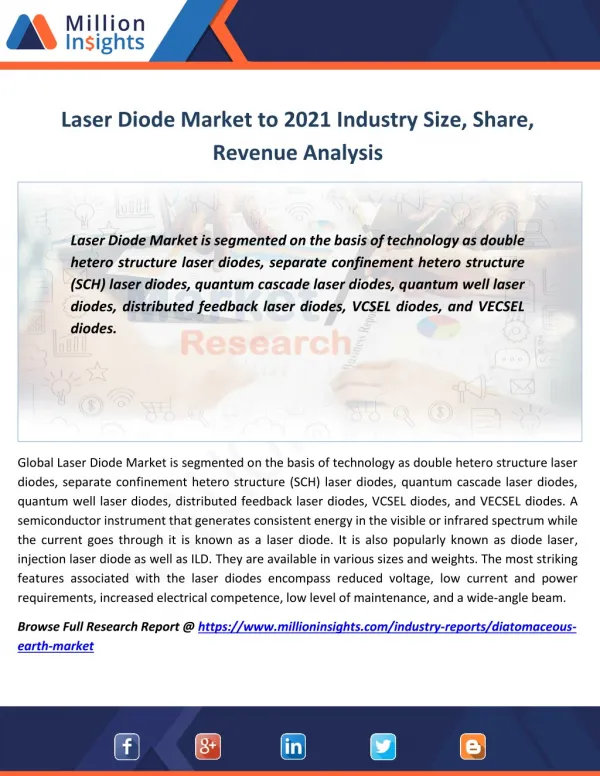 Laser Diode Market to 2021 Industry Size, Share, Revenue Analysis