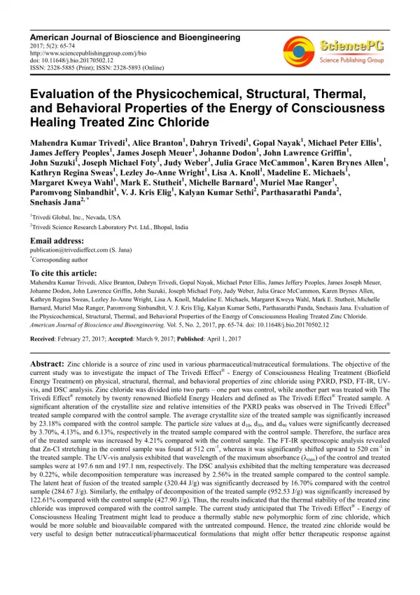 Trivedi Effect - Evaluation of the Physicochemical, Structural, Thermal, and Behavioral Properties of the Energy of Cons