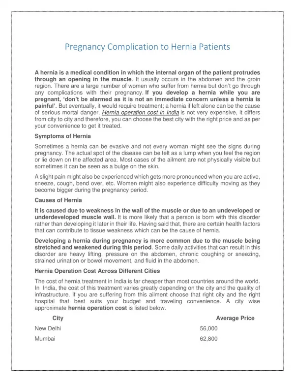 Pregnancy Complication to Hernia Patients