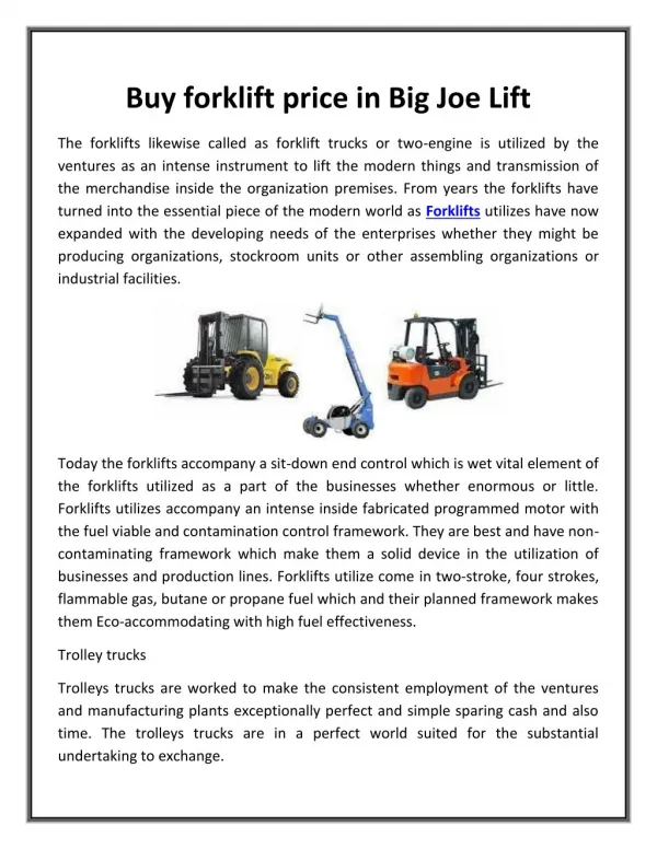 Buy forklift price in Big Joe Lift