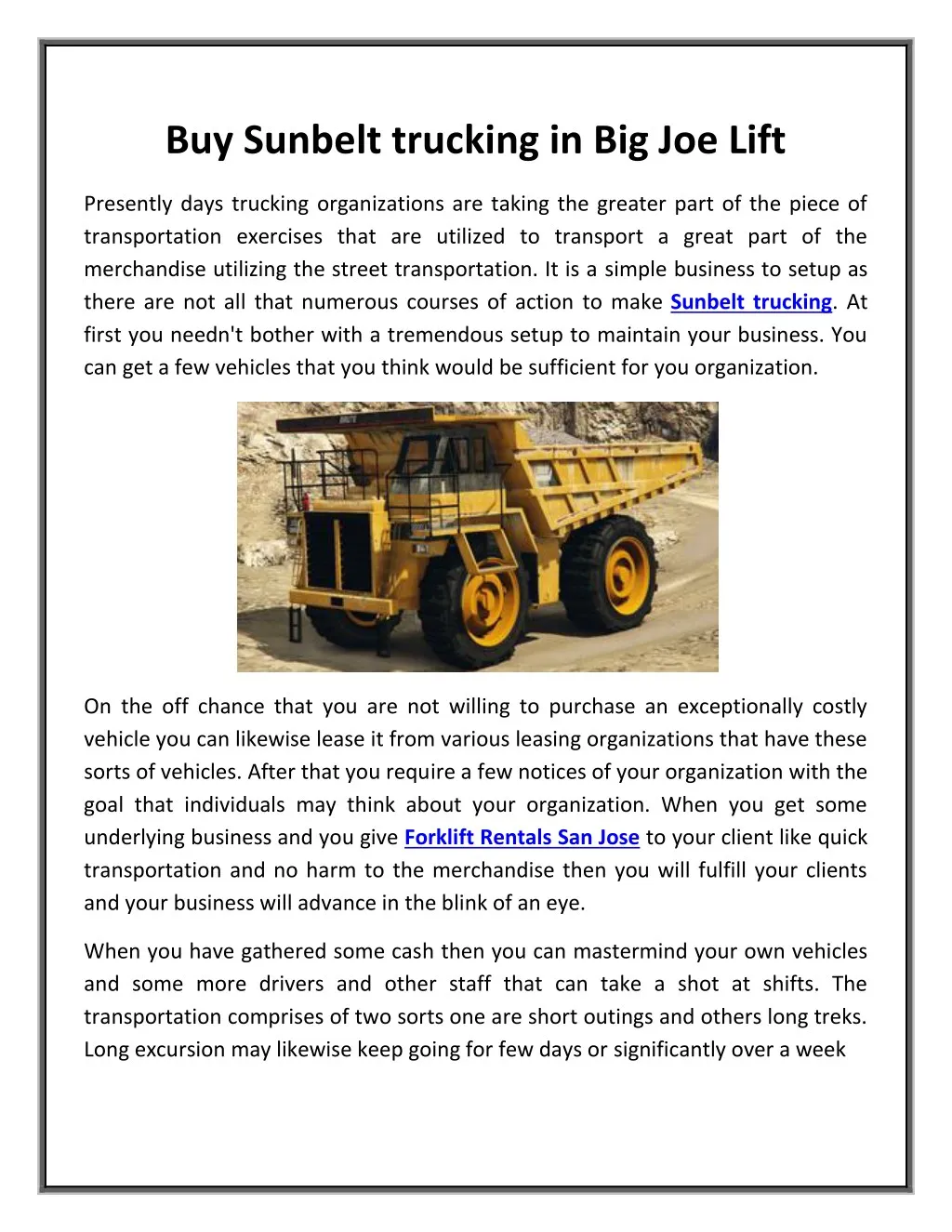 buy sunbelt trucking in big joe lift