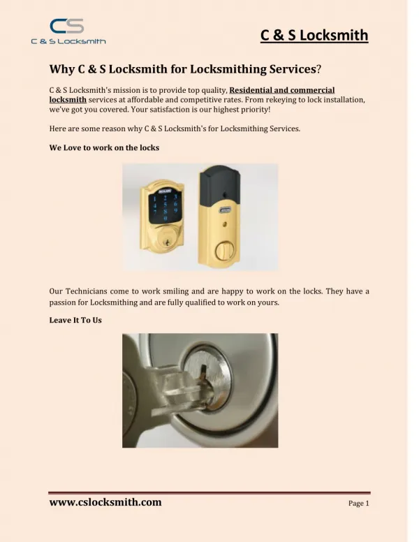 Why C & S Locksmith for Locksmithing Services?