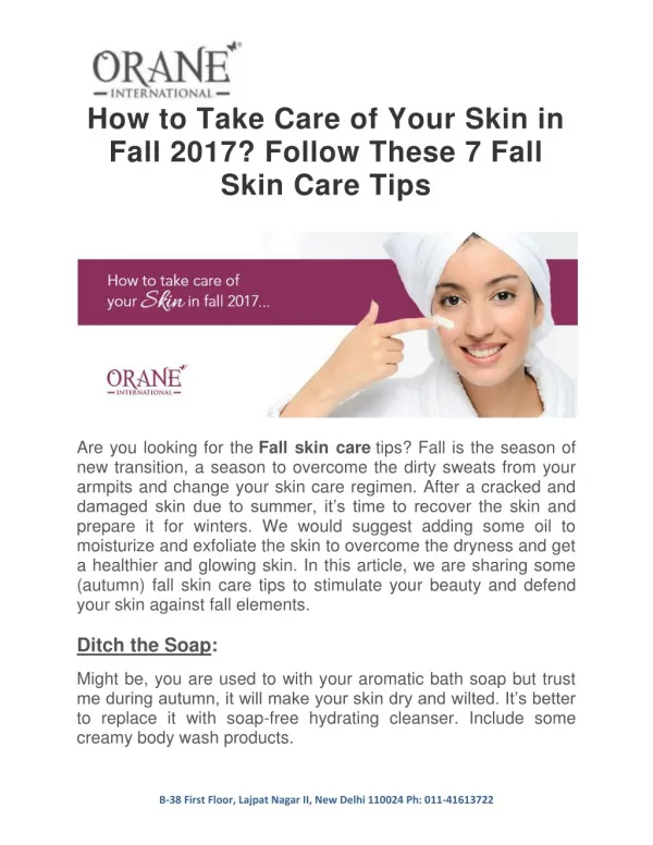 Top 7 Fall Skin Care Tips of 2017 | Orane Beauty Institute