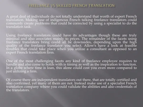 Freelance Vs Skilled French Translation