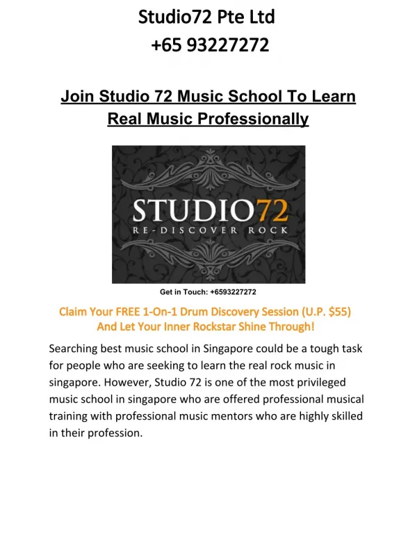 Join Studio 72 Music School To Learn Real Music Professionally