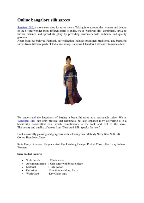 Online bangalore silk sarees