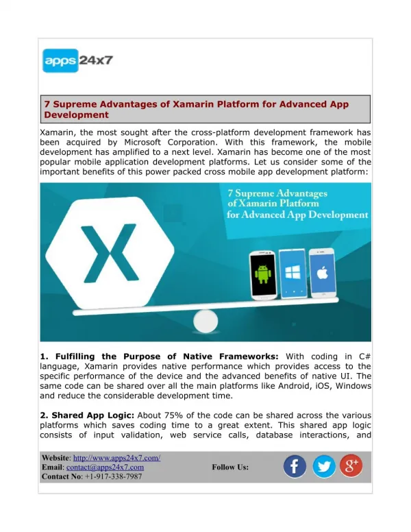 7 Supreme Advantages of Xamarin Platform for Advanced App Development