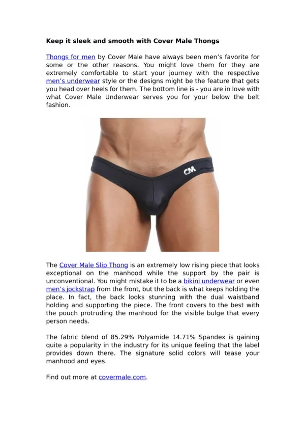 Keep it sleek and smooth with Cover Male Thongs