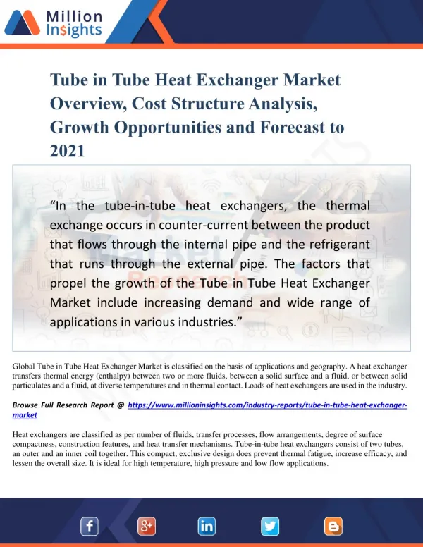 Tube in Tube Heat Exchanger Market Overview and Cost Structure Analysis