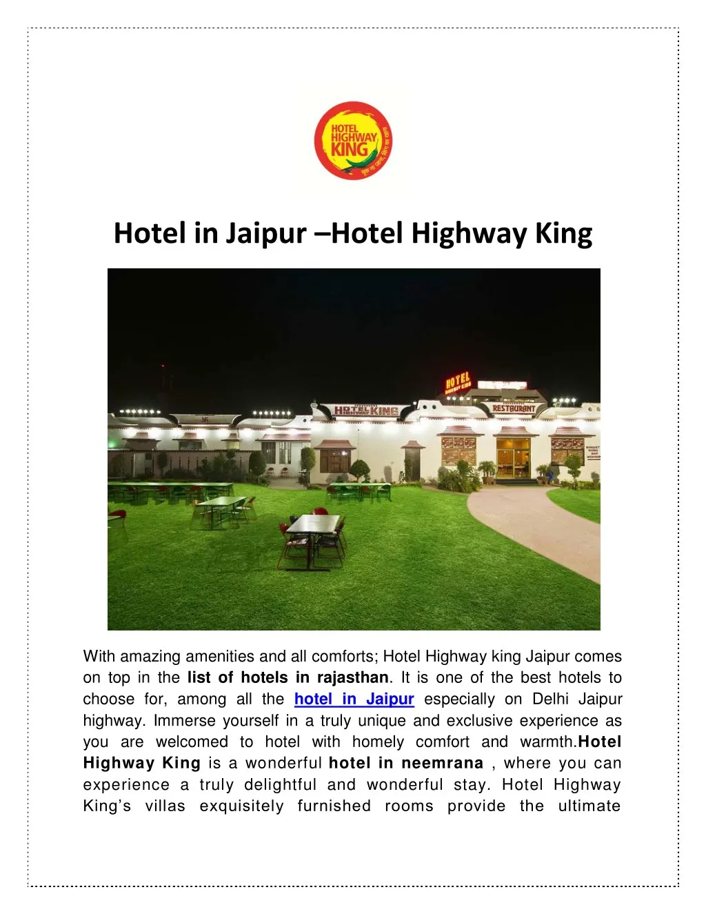hotel in jaipur hotel highway king