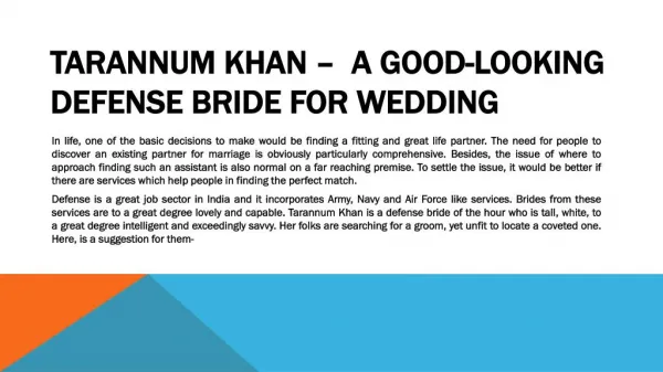 Tarannum Khan – A Good-looking Defense Bride For Wedding